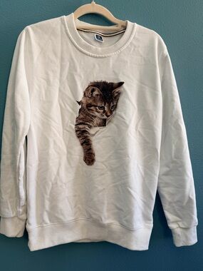 White Cat Graphic Sweatshirt - M